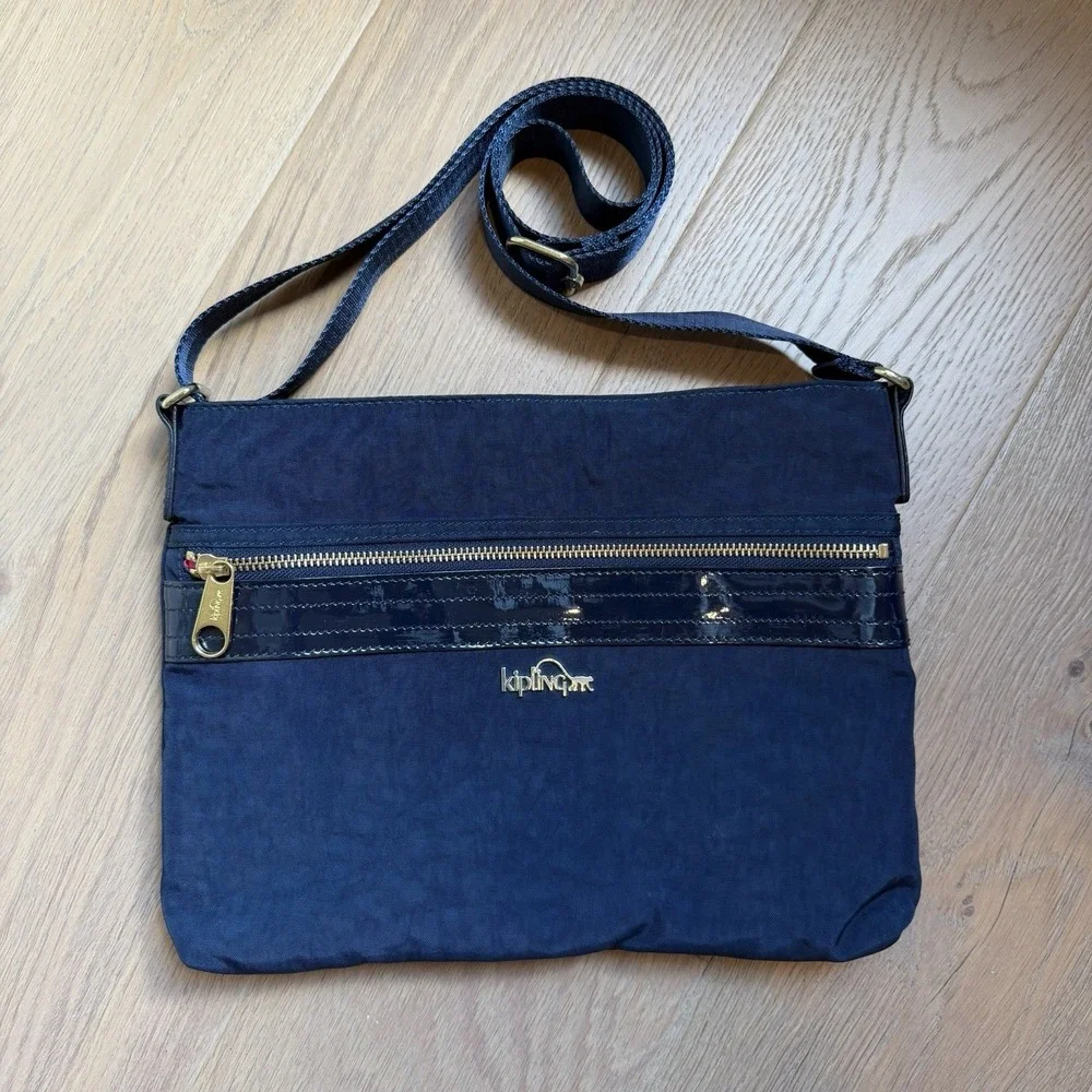 Kipling Adelaide True Blue Patent Combo Crossbody Shoulder Bag HB6618-409